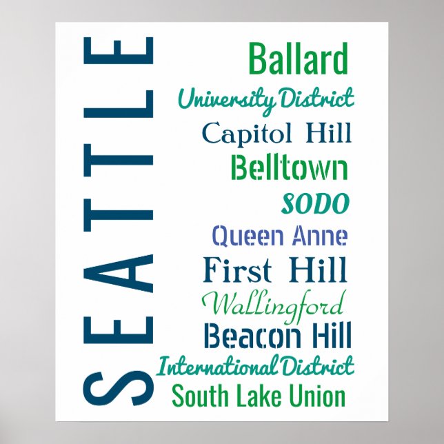 Seattle Neighbourhoods Typography Poster (Front)