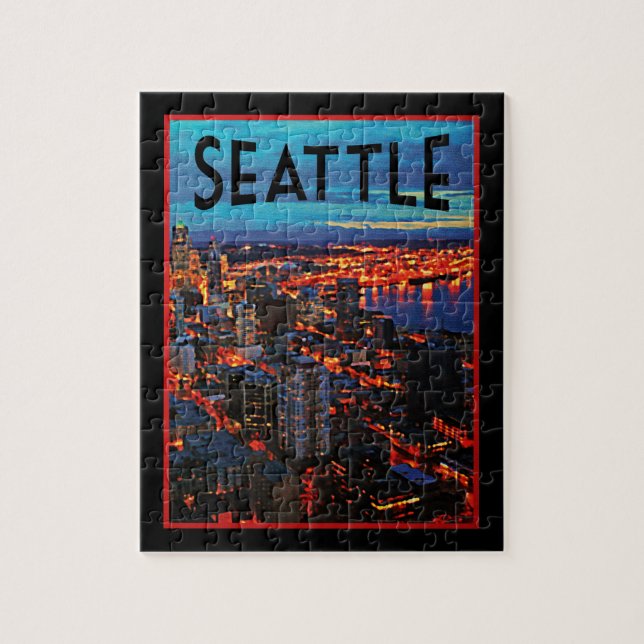 Seattle Night Skyline Jigsaw Puzzle (Vertical)