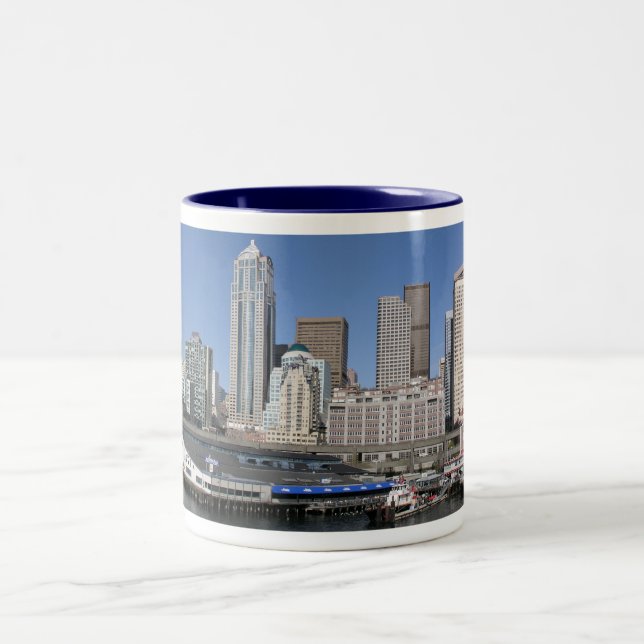Seattle Panoramic Skyline Two-Tone Coffee Mug (Center)