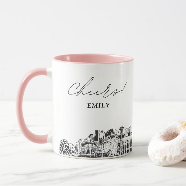 Seattle Personalised Wedding Coffee Mug (With Donut)
