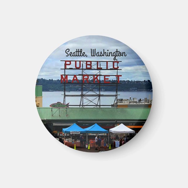 Seattle Public Market Centre #3 Round Magnet (Front)