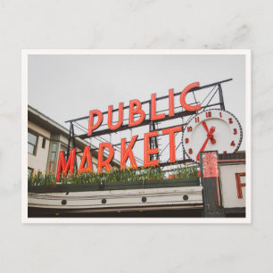 Seattle Public Market Pikes Place Sign Photo Postcard