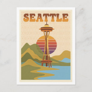 Seattle Retro 1970s Colorful AI Travel Postcard