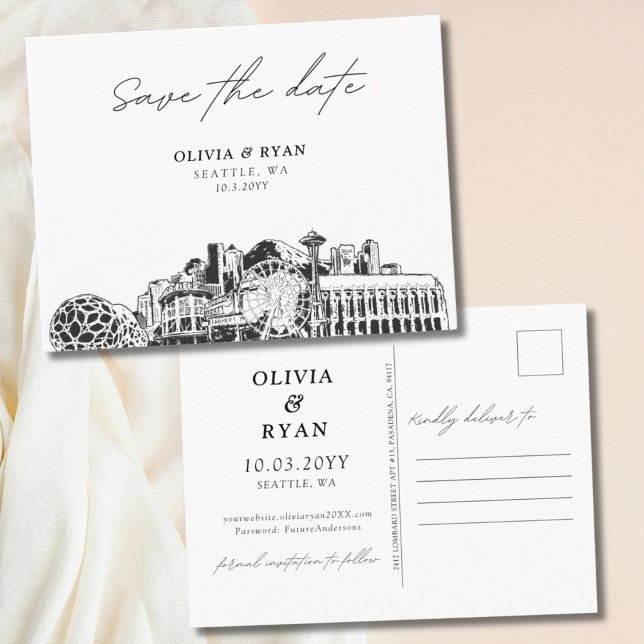 Seattle Save the Date Postcard Modern Wedding (Seattle Save the Date Postcard Modern Wedding
)
