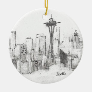 Seattle Sketch Ceramic Tree Decoration