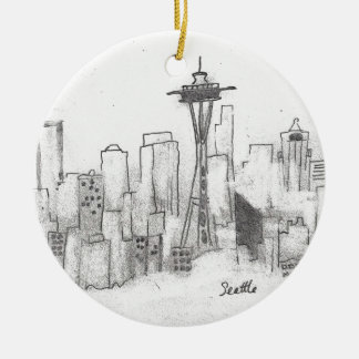 Seattle Sketch Ceramic Tree Decoration