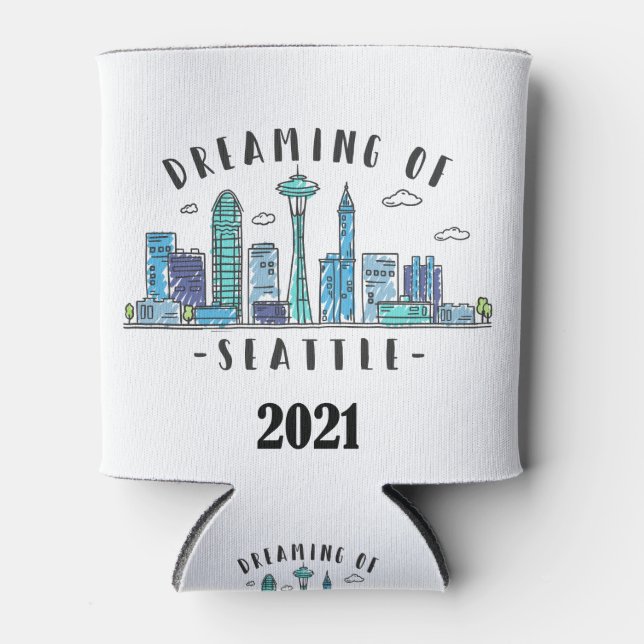 Seattle Skyline 2021 Can Cooler (Front)