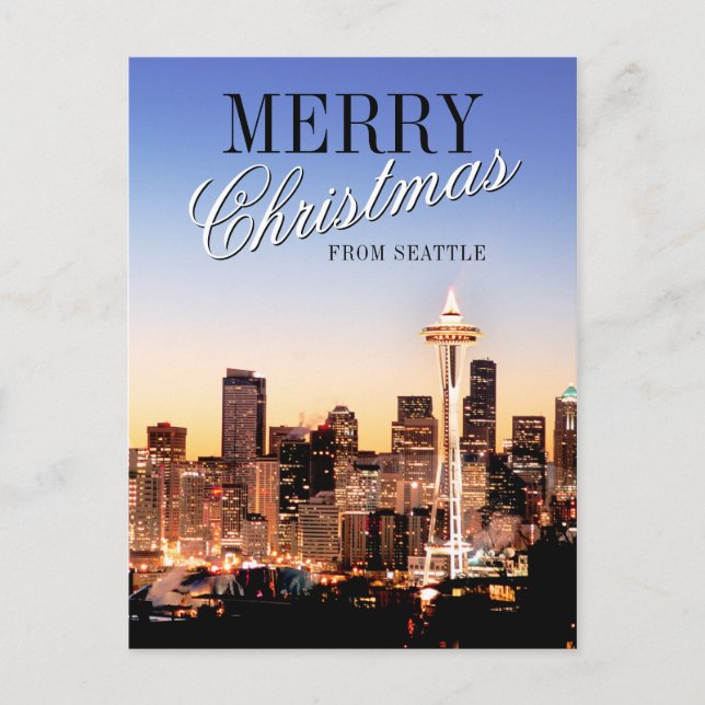 Seattle Skyline at Christmas Holiday Postcard (Front)