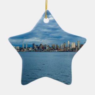 Seattle Skyline at Dusk Ceramic Ornament