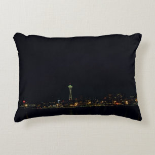 Seattle Skyline at Night Decorative Cushion