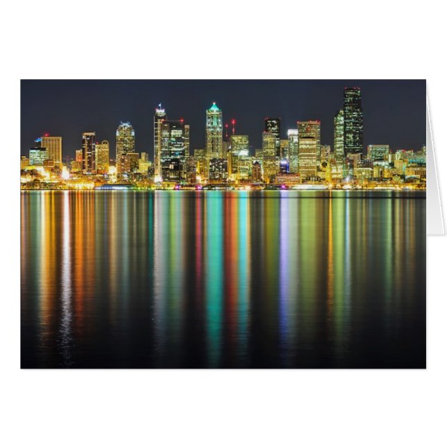 Seattle skyline at night with reflection (Front Horizontal)