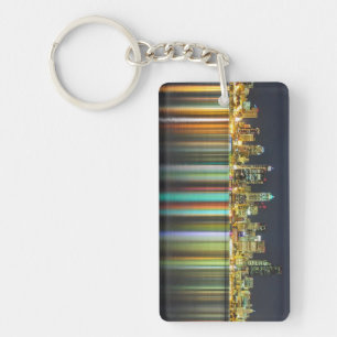 Seattle skyline at night with reflection key ring