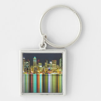 Seattle skyline at night with reflection key ring