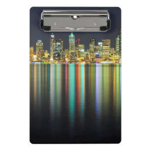 Seattle skyline at night with reflection mini clipboard