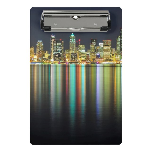 Seattle skyline at night with reflection mini clipboard (Front)