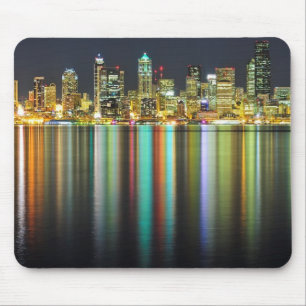 Seattle skyline at night with reflection mouse pad