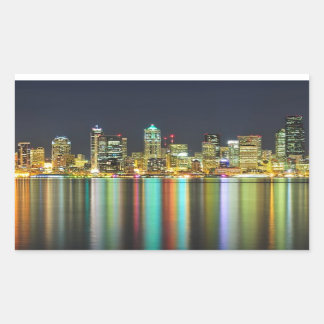 Seattle skyline at night with reflection rectangular sticker