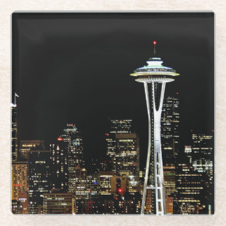 Seattle skyline at night, with Space Needle. Glass Coaster