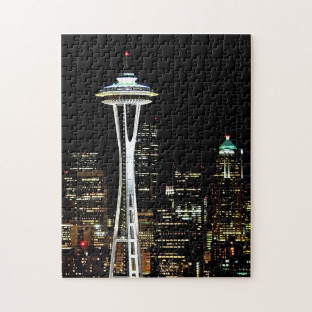 Seattle skyline at night, with Space Needle. Jigsaw Puzzle (Vertical)