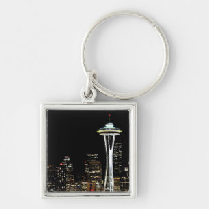 Seattle skyline at night, with Space Needle. Key Ring