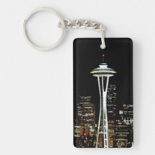 Seattle skyline at night, with Space Needle. Key Ring