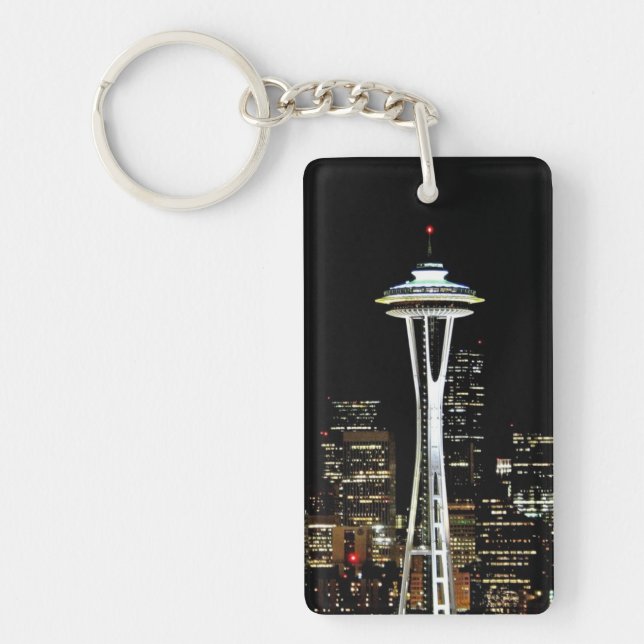 Seattle skyline at night, with Space Needle. Key Ring (Front)