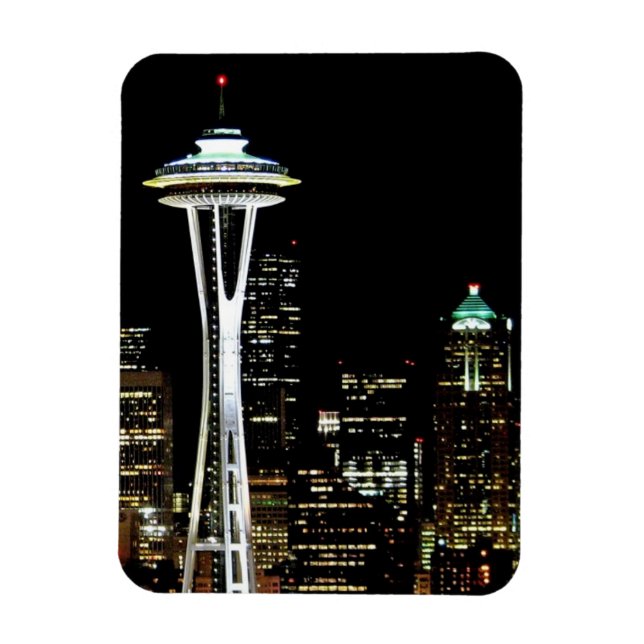 Seattle skyline at night, with Space Needle. Magnet (Vertical)