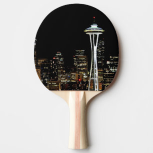 Seattle skyline at night, with Space Needle. Ping Pong Paddle