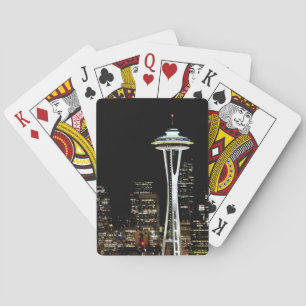 Seattle skyline at night, with Space Needle. Playing Cards