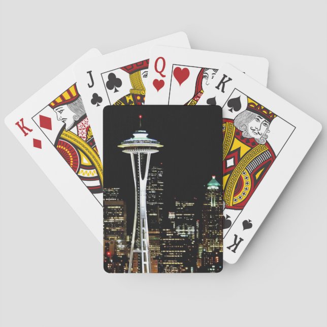 Seattle skyline at night, with Space Needle. Playing Cards (Back)