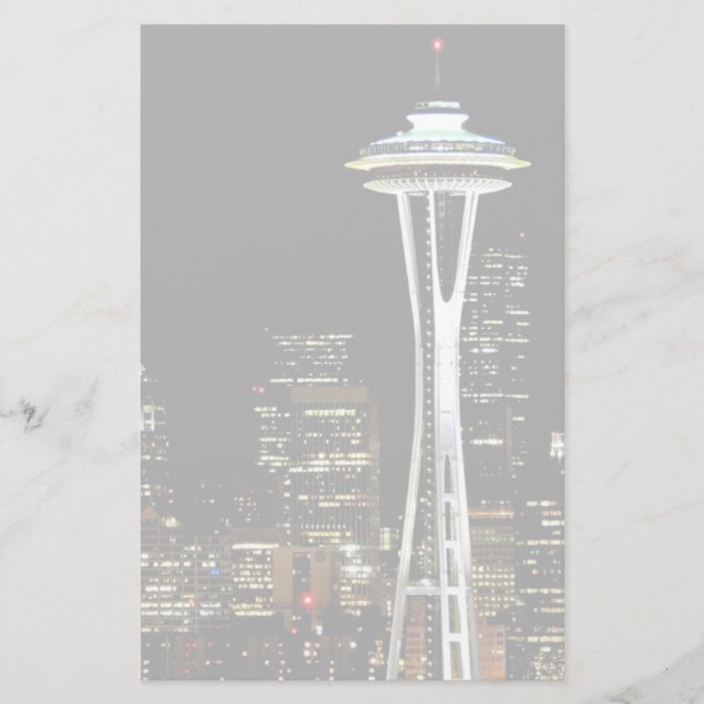 Seattle skyline at night, with Space Needle. Stationery (Front)