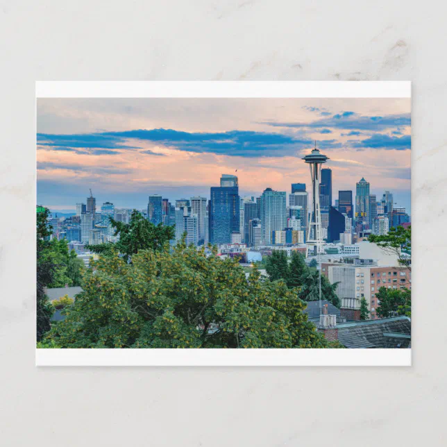 Seattle Skyline at Sunset Postcard | Zazzle
