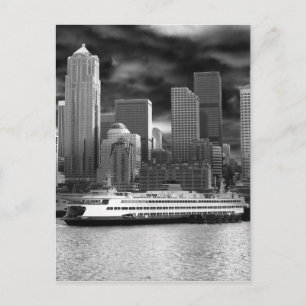 seattle skyline black and white postcard