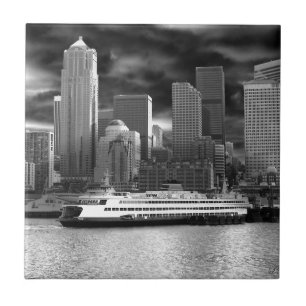 seattle skyline black and white tile