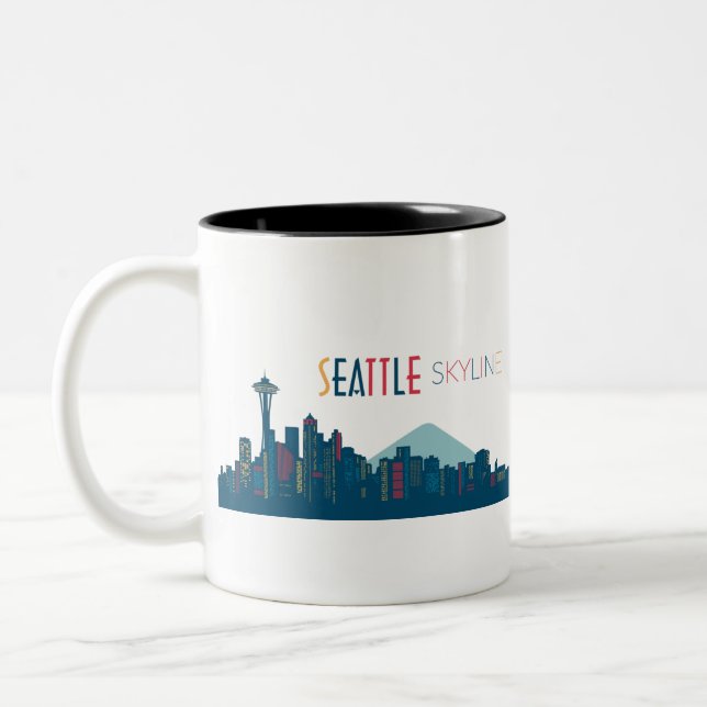 Seattle Skyline Blue Two-Tone Coffee Mug (Left)