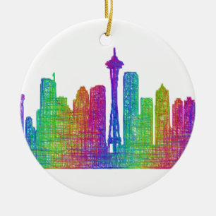 Seattle skyline ceramic tree decoration