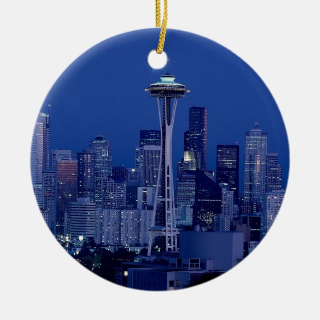 Seattle skyline ceramic tree decoration (Front)