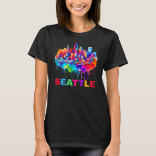Seattle Skyline Colourful Design T-Shirt