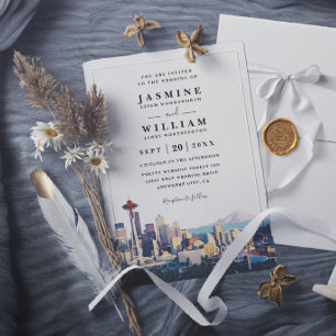 SEATTLE Skyline Destination Modern Elegant Wedding Invitation