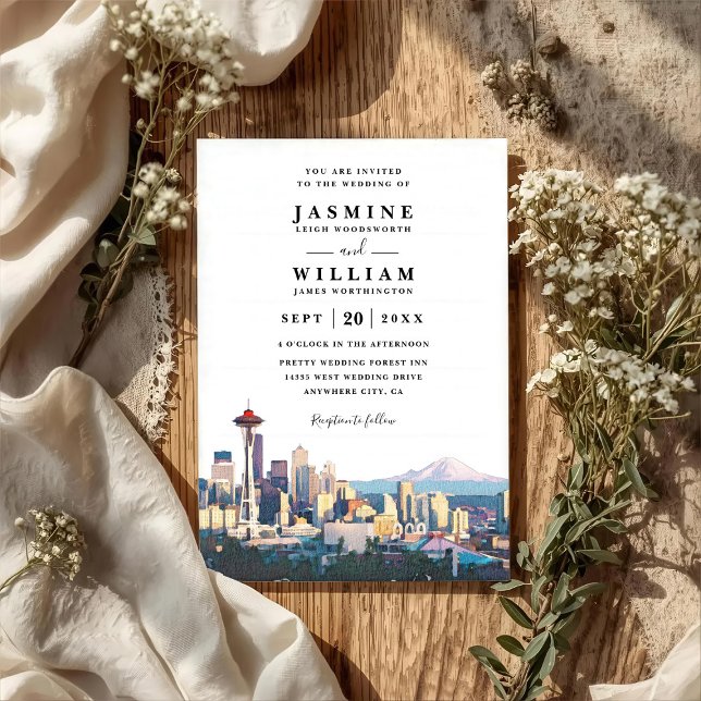 SEATTLE Skyline Destination Modern QR Code Wedding Invitation (Creator Uploaded)