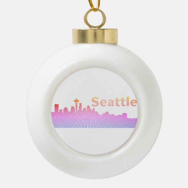 Seattle skyline graphic ceramic ball christmas ornament (Front)
