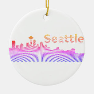 Seattle skyline graphic ceramic ornament