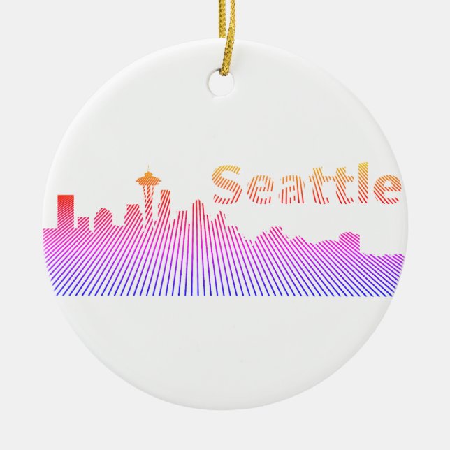 Seattle skyline graphic ceramic ornament (Front)