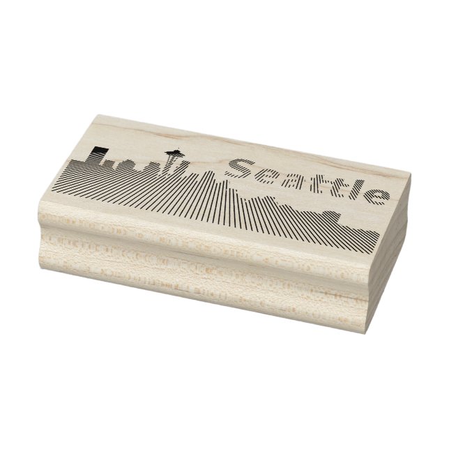 Seattle skyline graphic in black and white rubber stamp (Stamp)