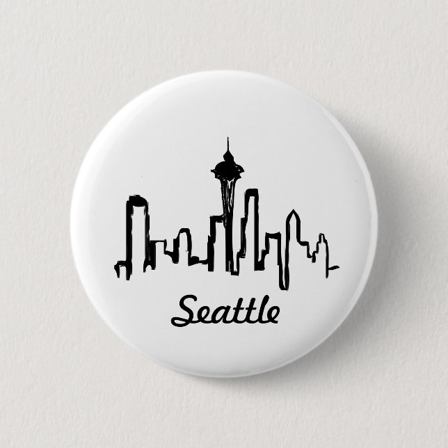 seattle skyline in black ink 6 cm round badge (Front)