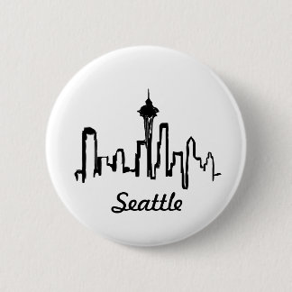 seattle skyline in black ink 6 cm round badge