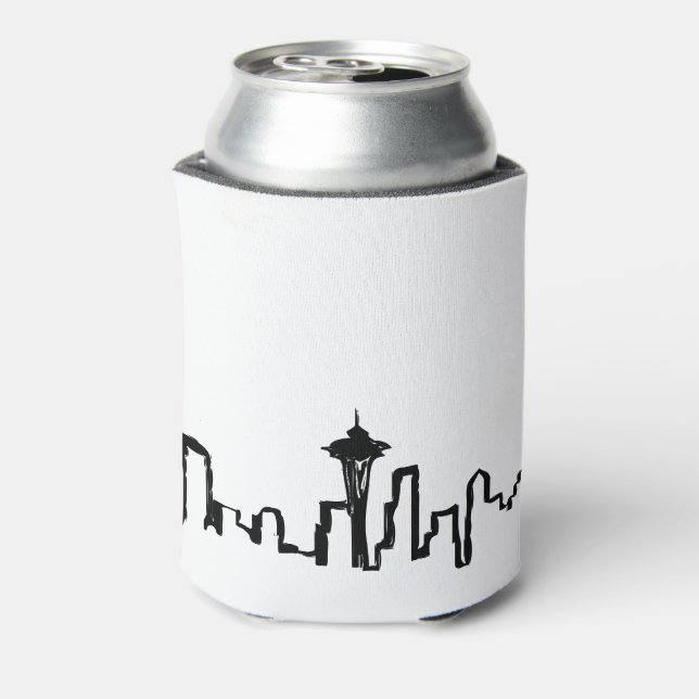 seattle skyline in black ink can cooler (Can Back)