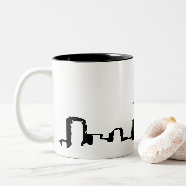 seattle skyline in black ink Two-Tone coffee mug (With Donut)