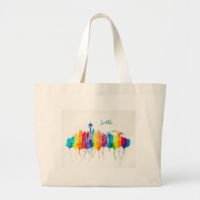 Seattle Skyline Jumbo Canvas Tote Bag (Front)