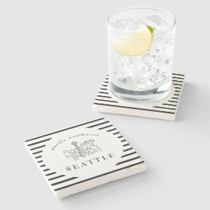 Seattle Skyline Pacific Northwest Minimal Outline Stone Coaster